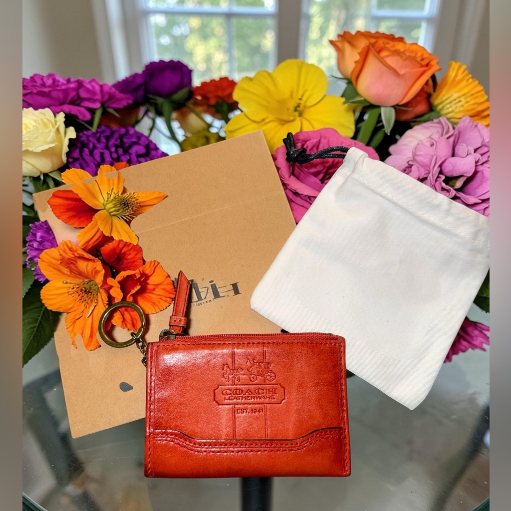 Coach Tatersall New In Box Leatherware Rust Red Leather Zip Card Case